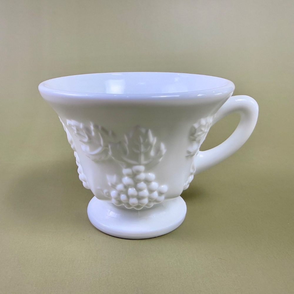 Vintage Indiana Glass Milk Glass Punch Cup – Grape and Leaf Pattern - Picture 2 of 12